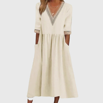 Sara | Abito midi con dettaglio di Pizzo Elegante