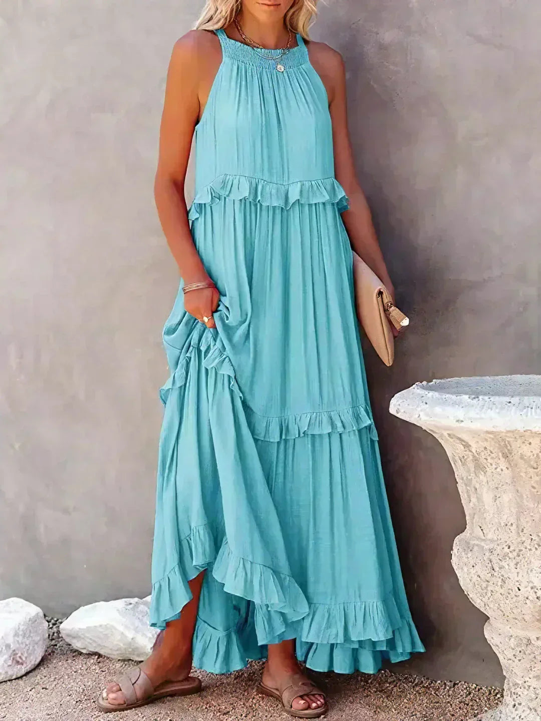 Ilona - Abito Halter con Volant e Tasche Maxi