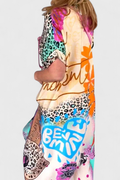 Gala Abito Boho Casual con Stampa di Leopardo e scollo a V