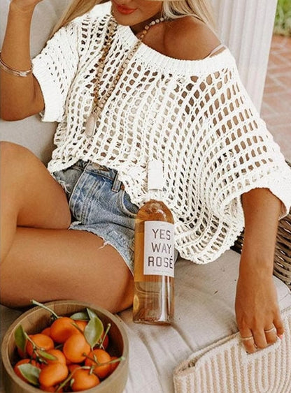 Danae - Top di maglia di ganchillo casual con huecos
