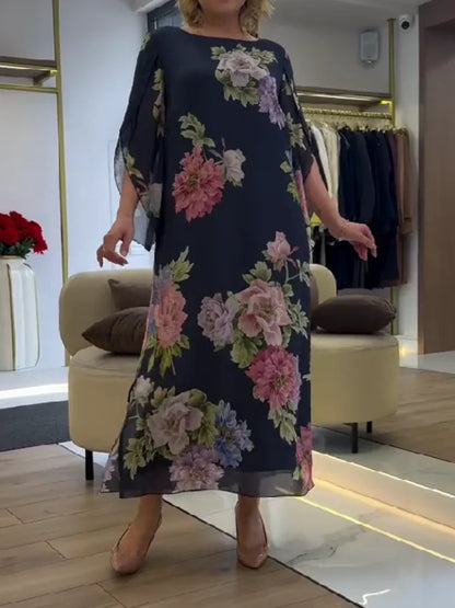 Abito maxi con Stampa floreale in Chiffon Leggero e Confortevole
