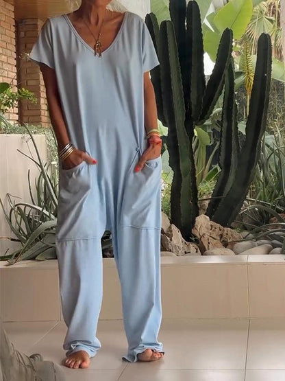 Tuta Casual con scollo a V in Tinta unita