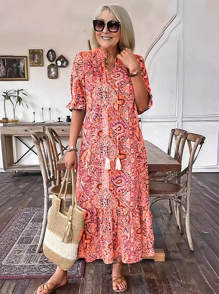 Carolette - Abito maxi di Collo con Cordino Boho