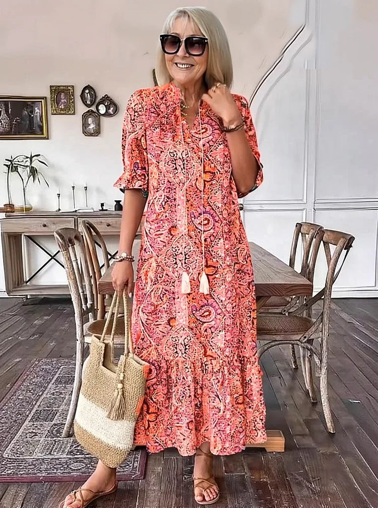 Mevelyn - Abito Bohemio di Paisley con Borlas e Cinta