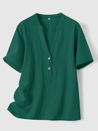 Sharron - Blusa elegante con scollo a V e Bottoni