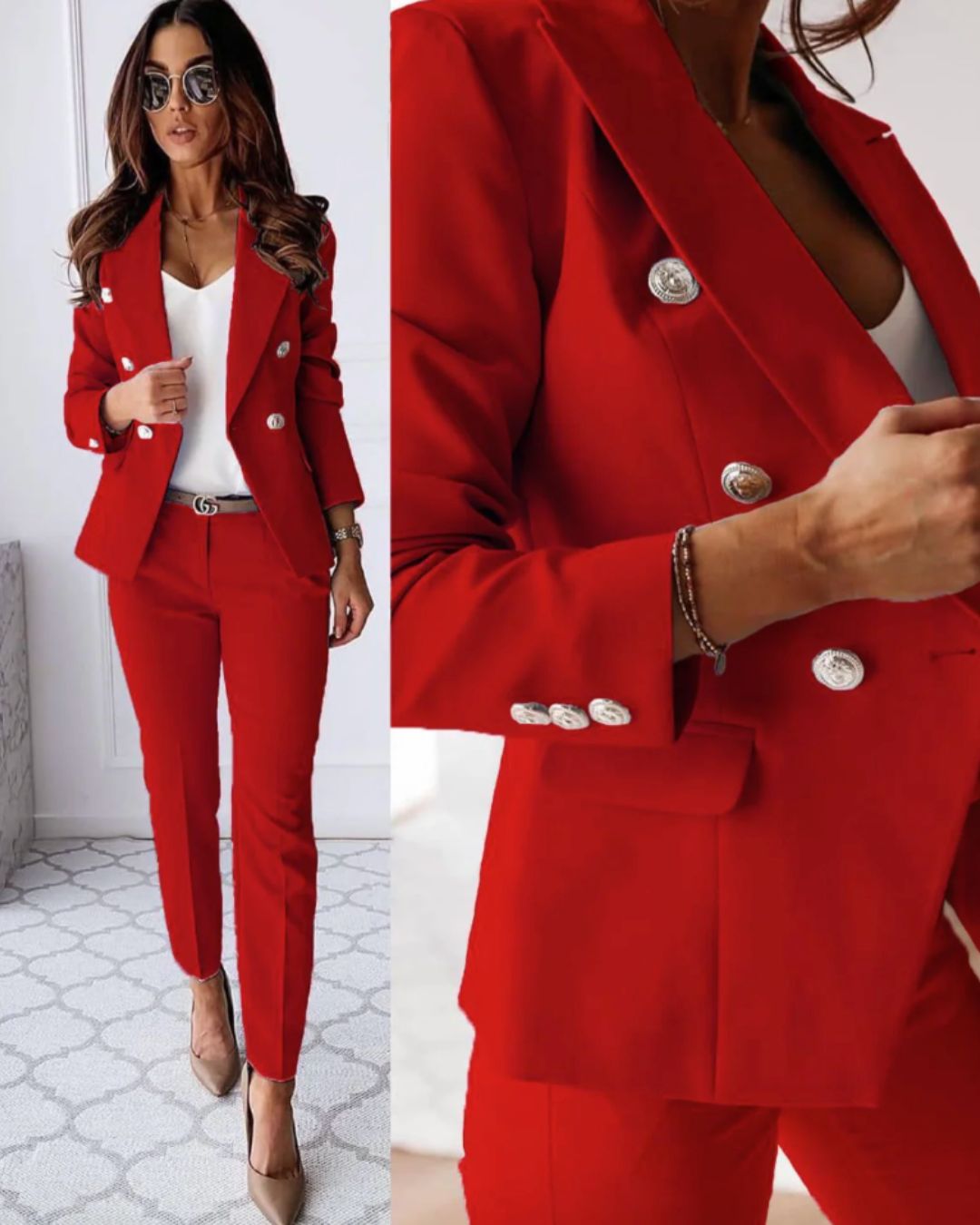 Completo Doppio Abotonado per Donne – Blazer a Misura e Pantaloni Eleganti