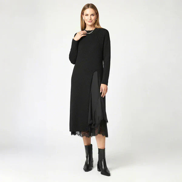 Miraluna | Abito midi Elegante con dettaglio di Pizzo