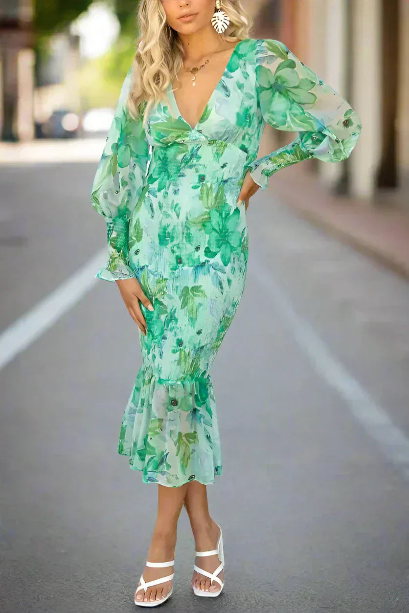 Melissa - Abito Midi con Volant Floreali