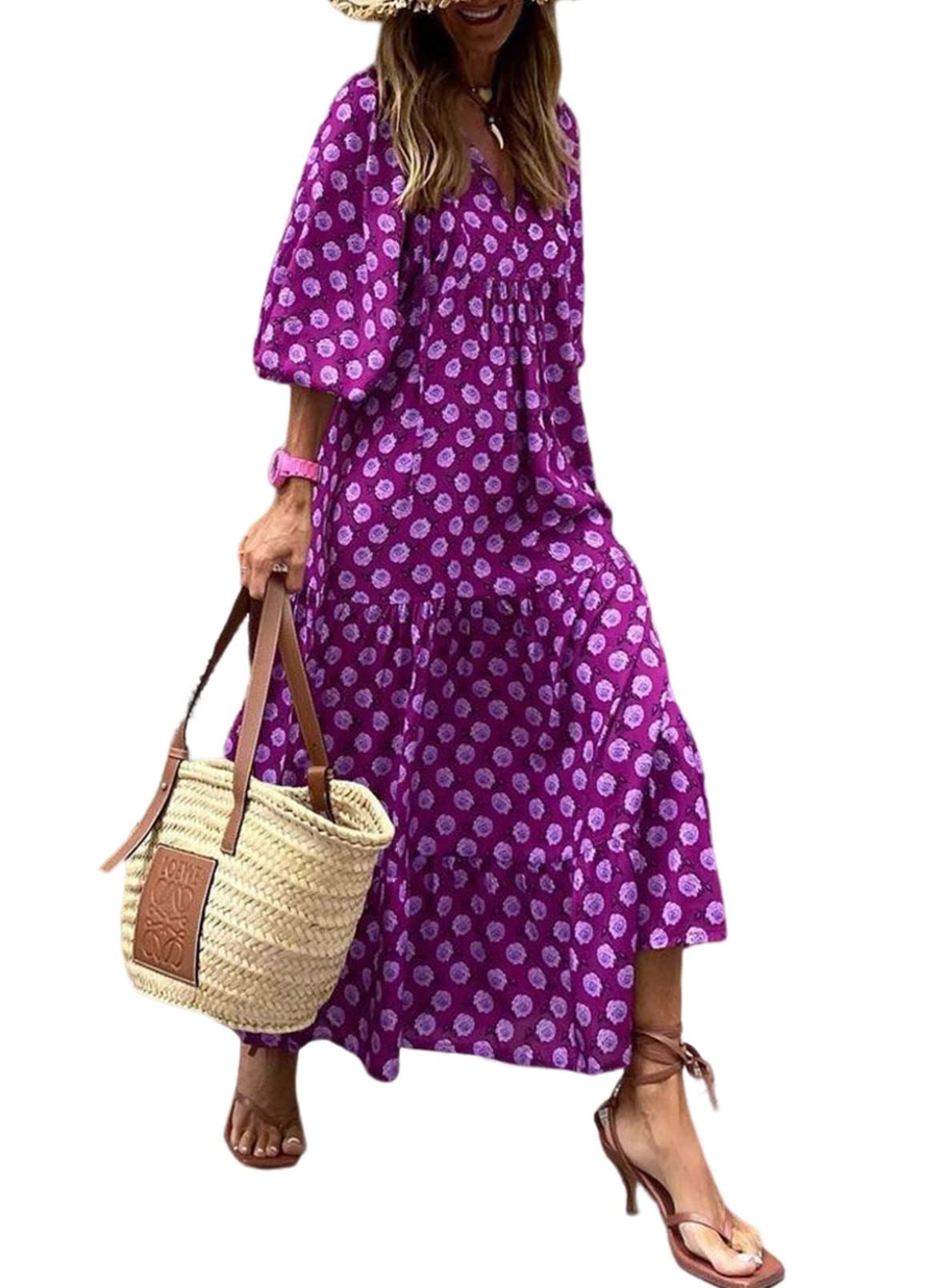 WINONA – ABITO MAXI GEOMETRICO BOHEMIO CON MANICHE A PALLONCINO PER DONNA