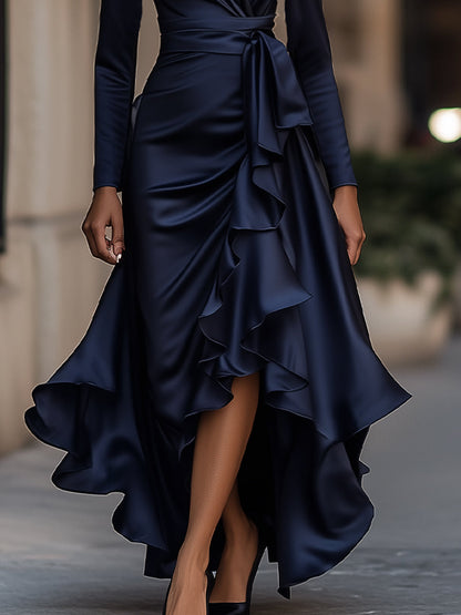 Palma | Abito maxi di Raso Draped con Dettagli di Volant