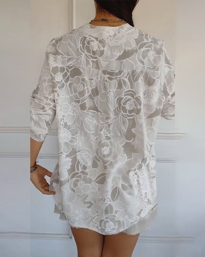 Blusa Stampata Abotonada con collo a V