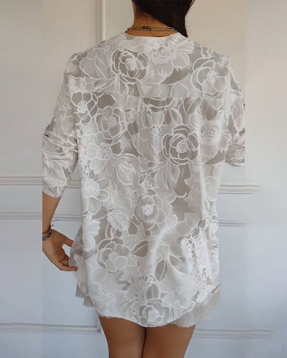 Blusa Stampata Abotonada con collo a V