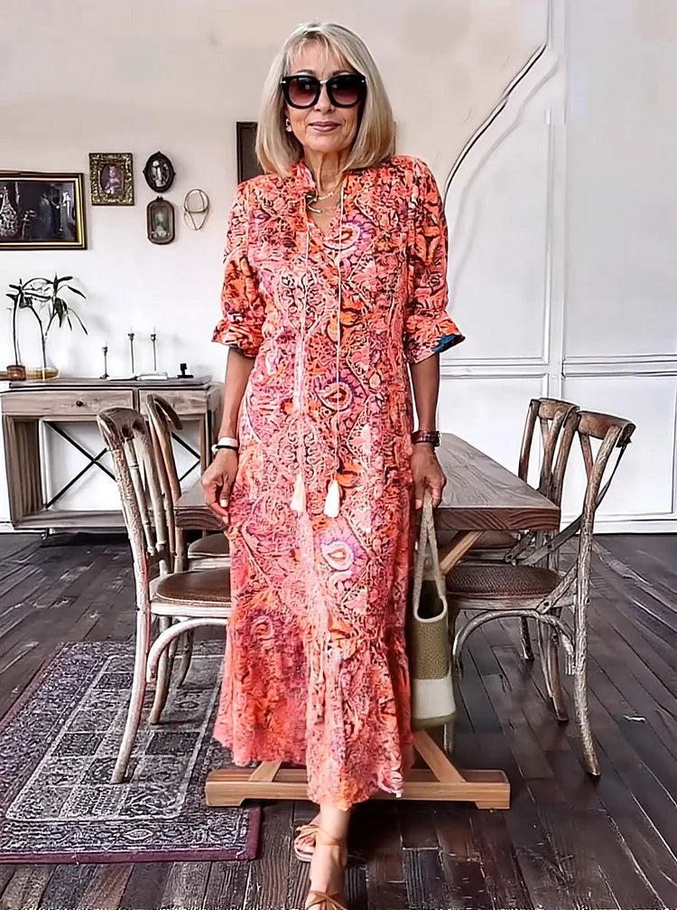 Carolette - Abito Maxi di Collo con Cuerda Boho