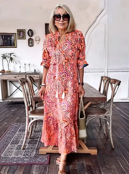 Carolette - Abito maxi di Collo con Cordino Boho