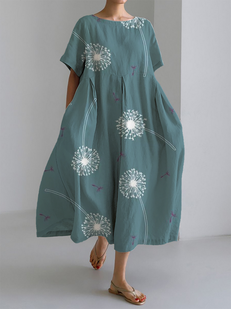 Fern - Elegante Abito Maxi con Stampato di Diente di León