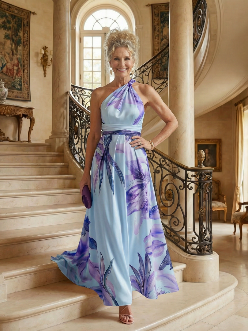 Amiel | Abito maxi Floreale Leggero - Taglio Americano Senza maniche
