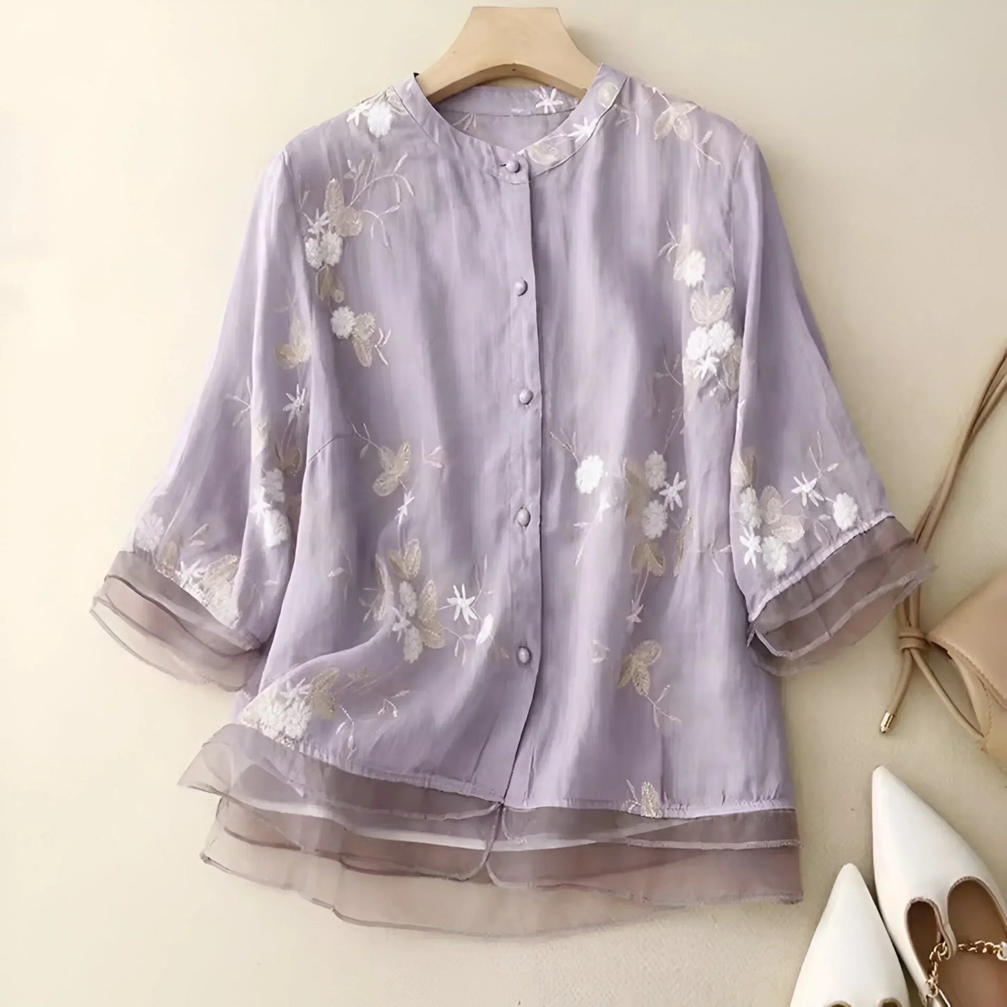 Peyton - Top di Cotone con Fiori Ricamate