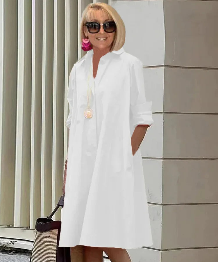 Vireya - Abito Midi con Collo di Camicia e Tasche