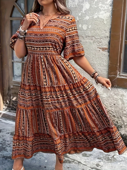Sylpha - Abito Boho di Stampato Étnico Elegante