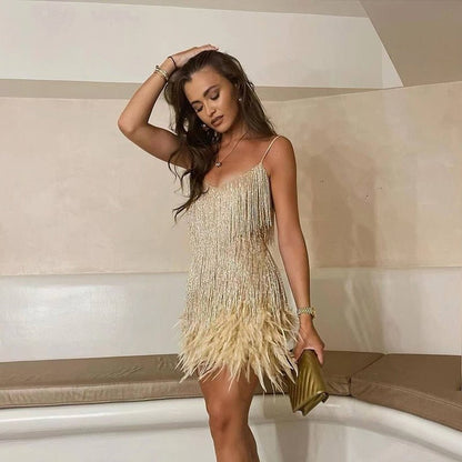 ALEXIS – ABITO DA FESTA MODERNO CON PIUME PER USCITE SERALI