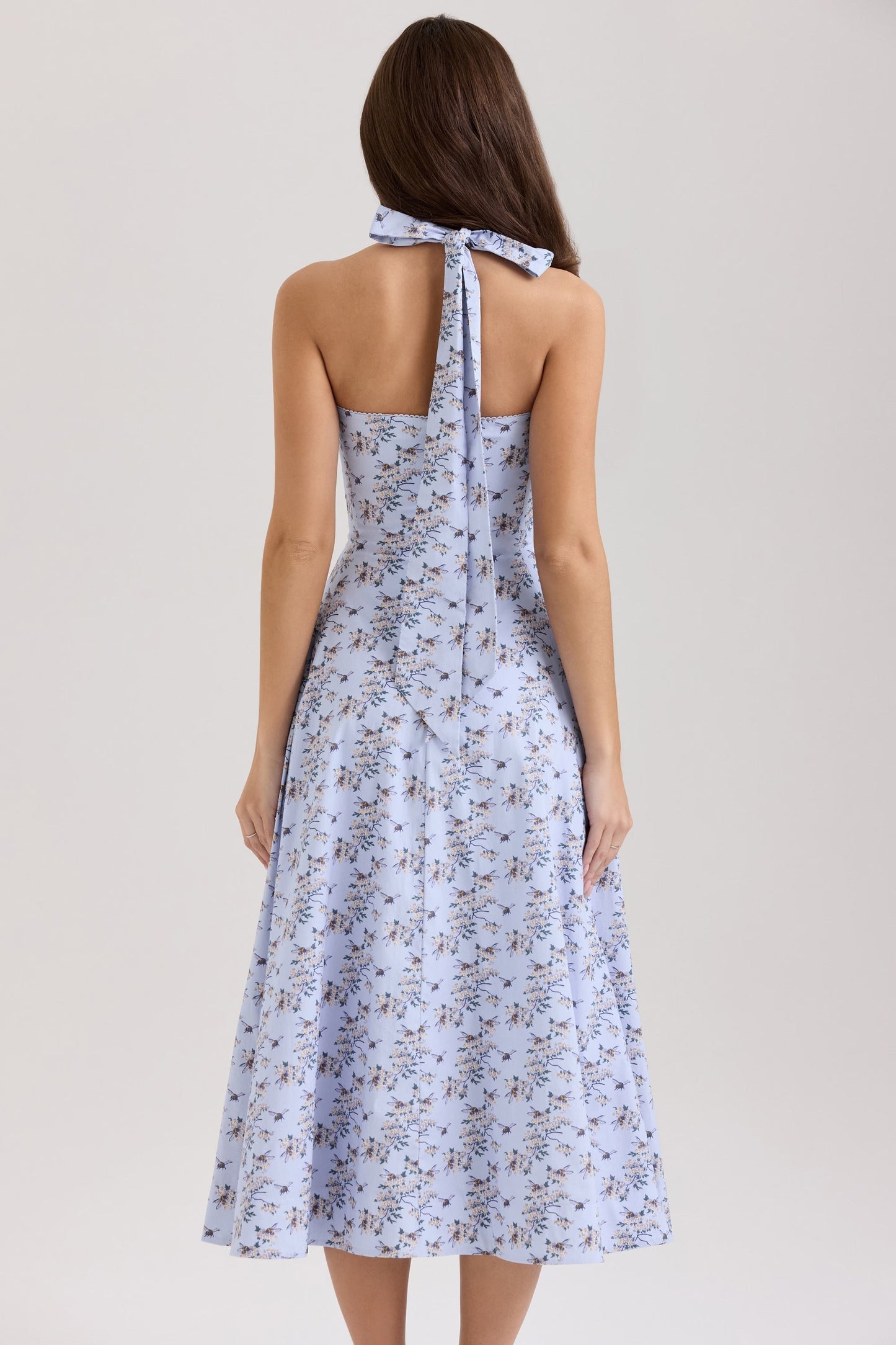 Belle - Abito Midi con Stampato di Margaritas e Collo Halter
