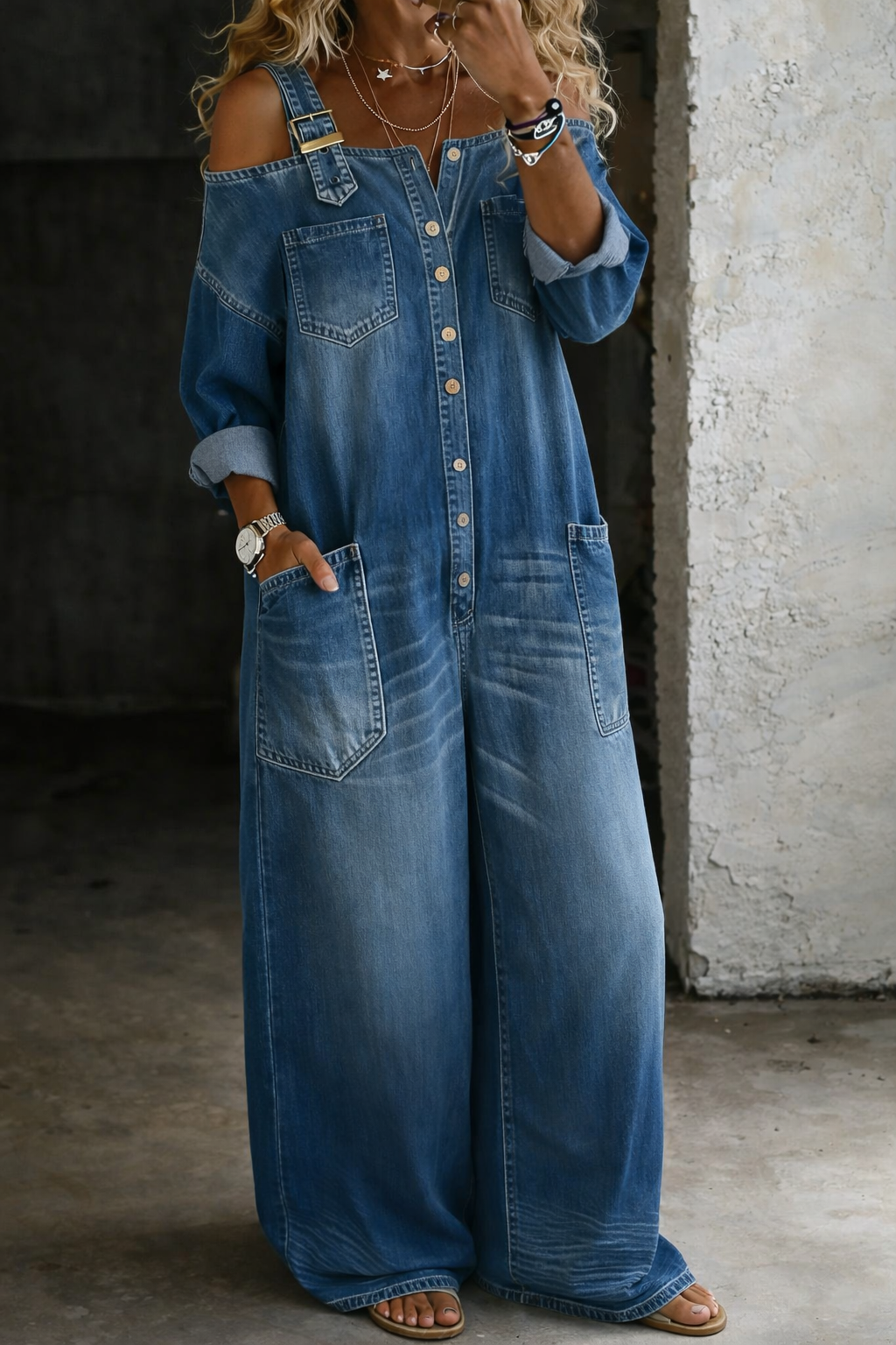 Stephanie | Tuta di Denim Senza Spalle