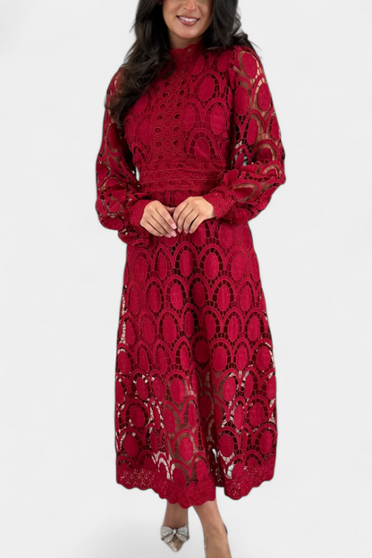 Jovie Abito midi in pizzo Ricamo con Collo alto