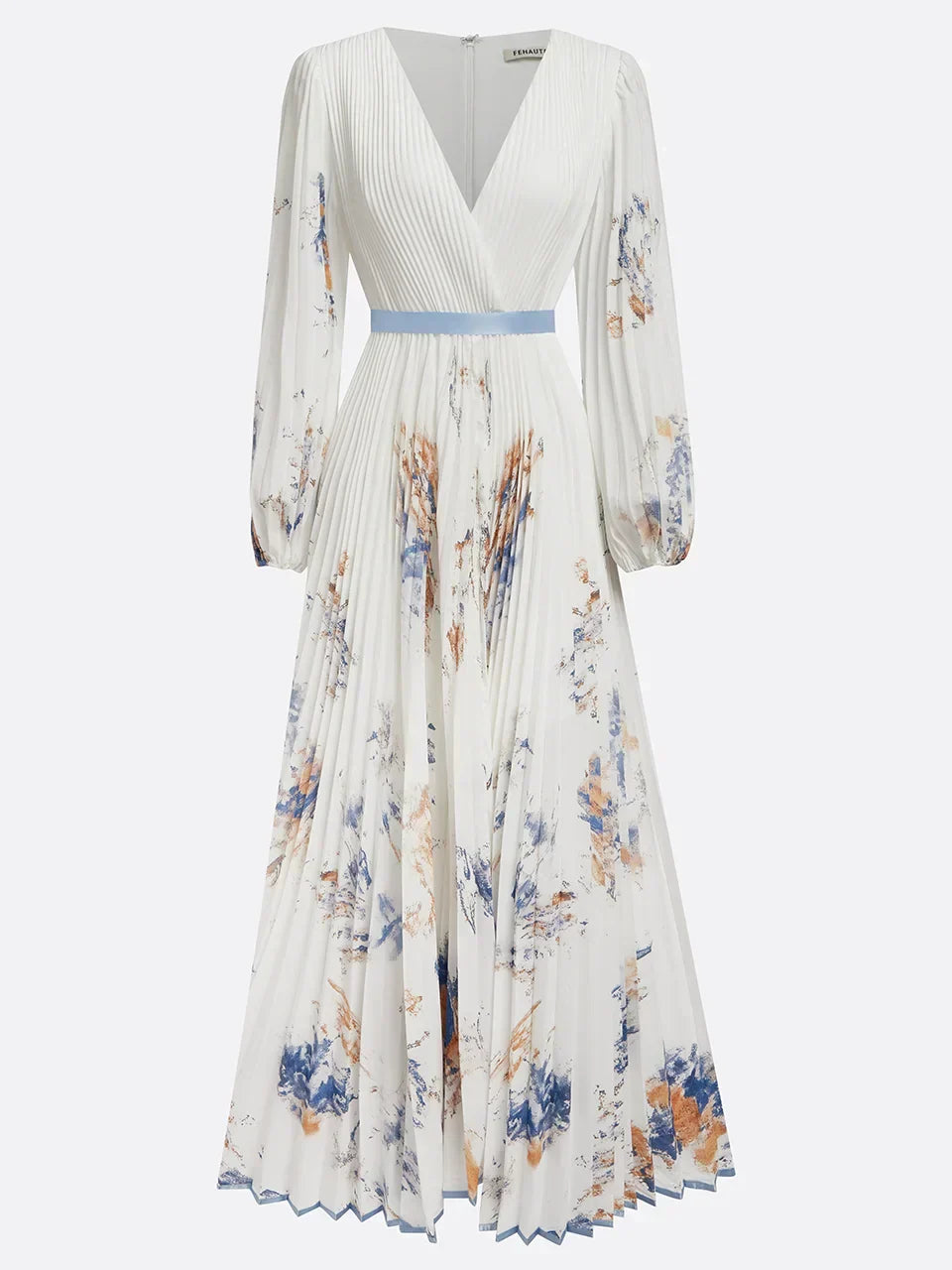 Halston - Elegante Abito Maxi di Manica Abullonada e Scollo a V
