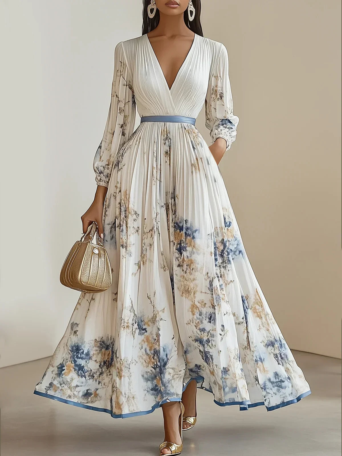 Bristol - Abito maxi boho con inserti floreali