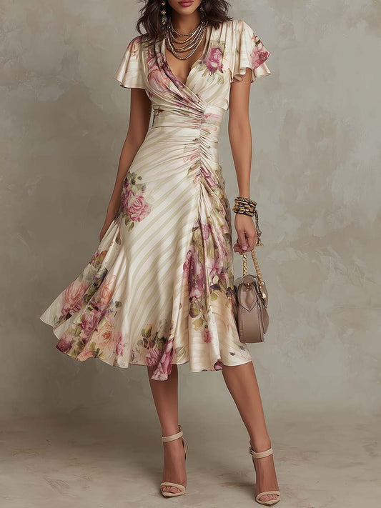 Alba | Elegante Abito midi Drappeado con Fiori