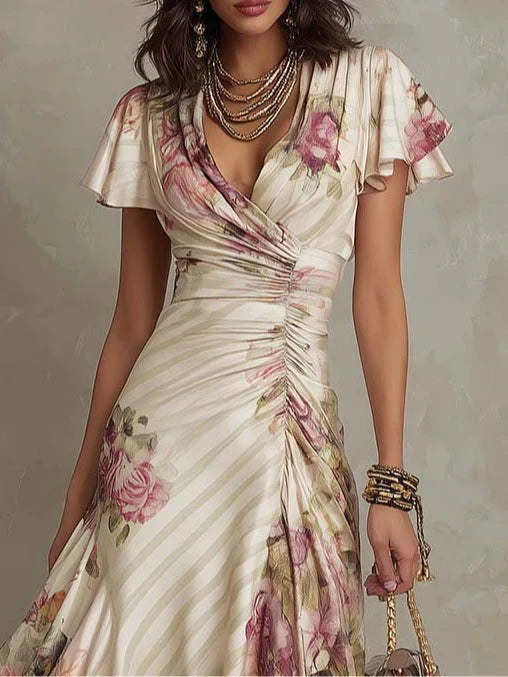 Alba | Elegante Abito midi Drappeado con Fiori
