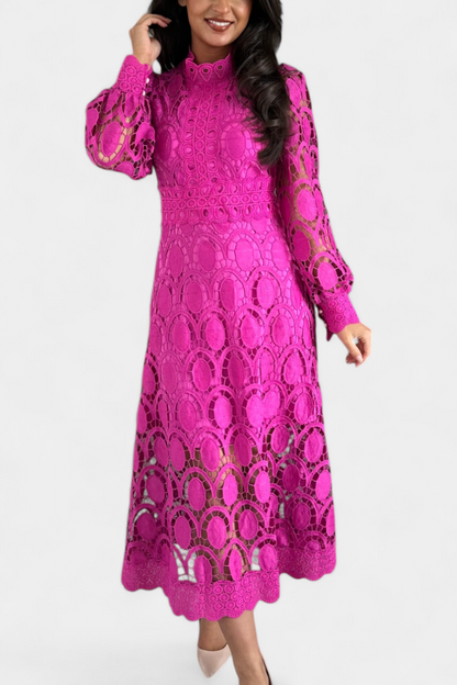 Jovie Abito midi in pizzo Ricamo con Collo alto