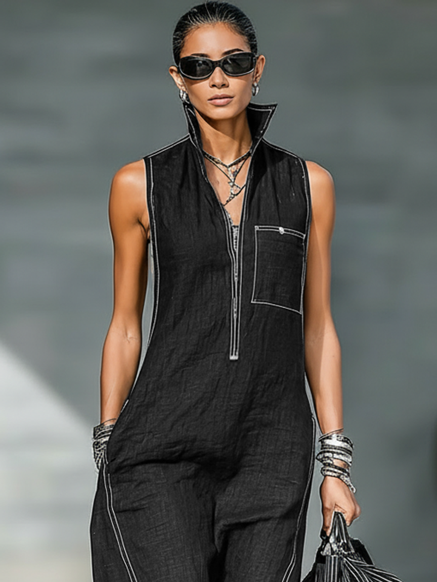 Jumpsuit Minimalista Senza maniche per donna con Finiture Blancos