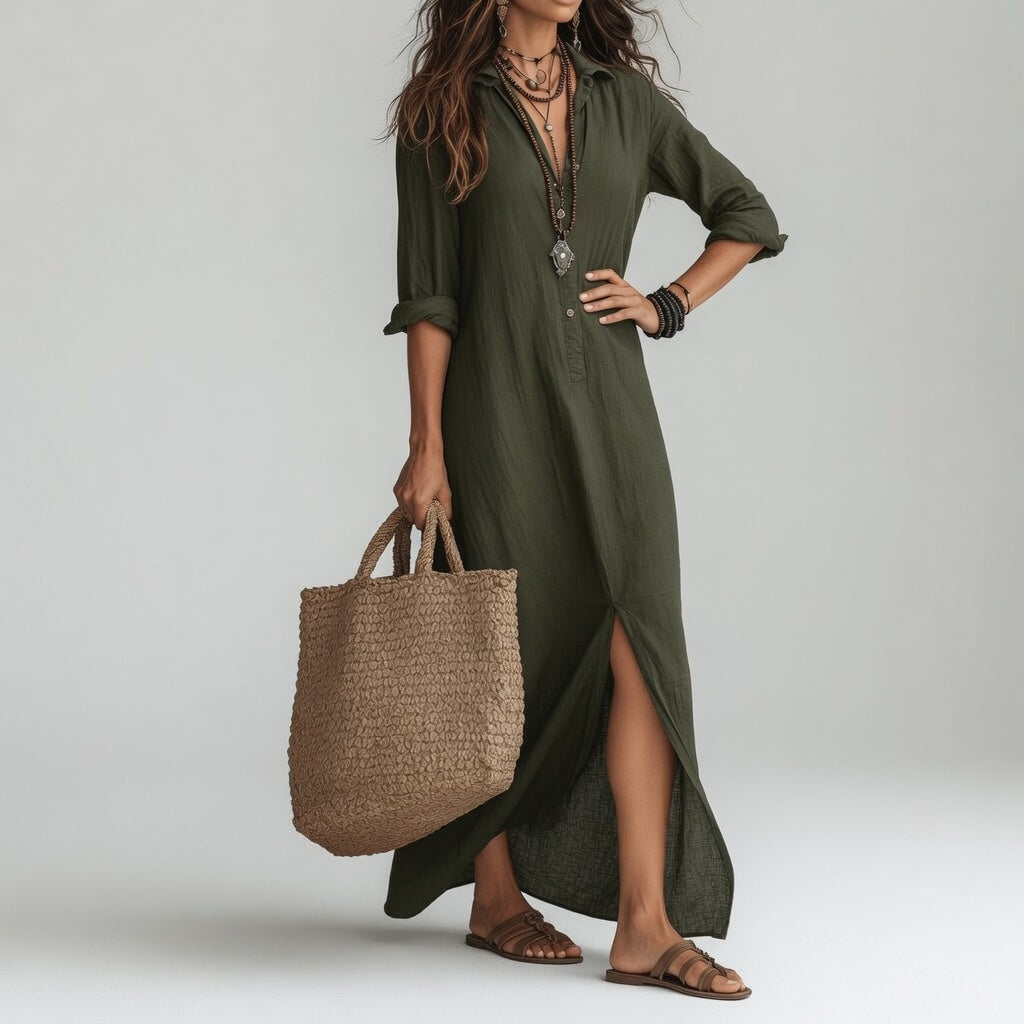Abito lungo camicia oversize boho - Cotone puro fluido e senza tempo