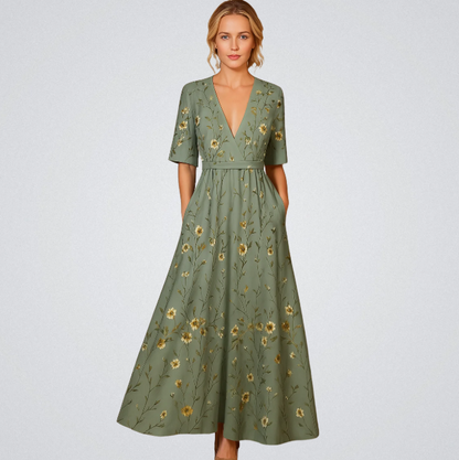 Elisa - Abito Maxi Envoltura Elegante con Fiori