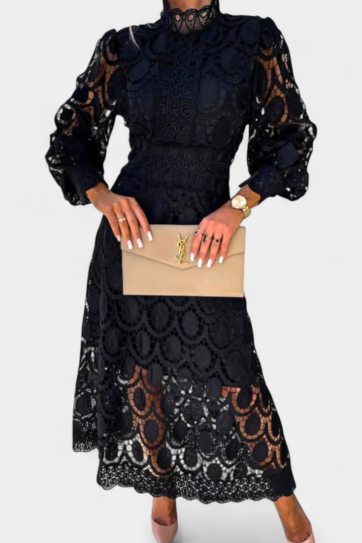Jovie Abito midi in pizzo Ricamo con Collo alto