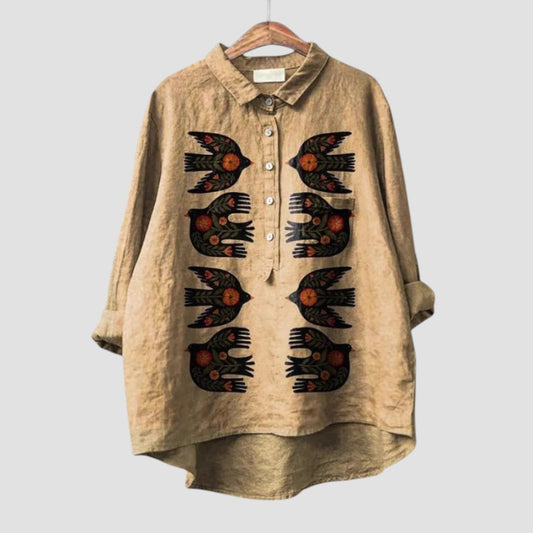 Avynna™ | 2025 – Blusa Ricamata con Aves