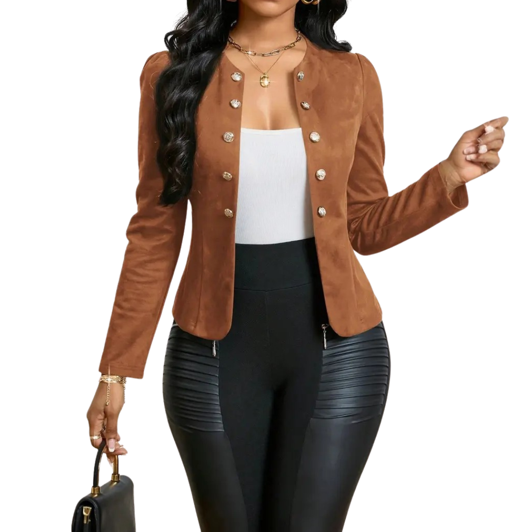 Blazer corto con Spalline strutturate – Giacca con scollo a V con doppi bottoni