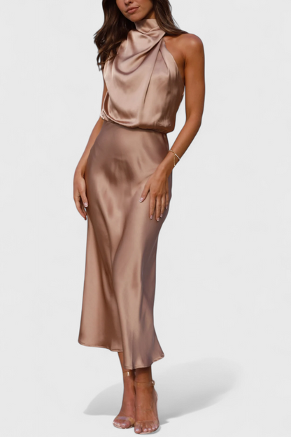 Rina Abito elegante di Collo halter Drappeggiato