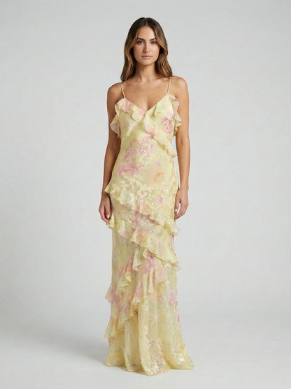 Abito maxi Ruffle Etéreo di Luna