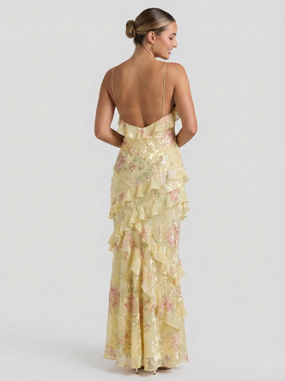 Abito maxi Ruffle Etéreo di Luna
