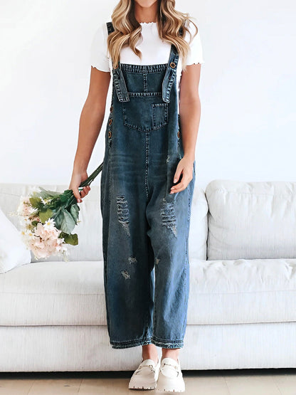 ELESSA – OVERALLS DI DENIM DI VESTIBILITÀ LARGO IN LOOK DESGASTADO