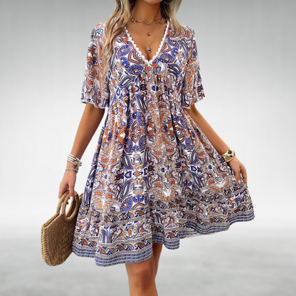 Saylor - Abito estivo con Scollo a V e Stampa Bohemio di Paisley