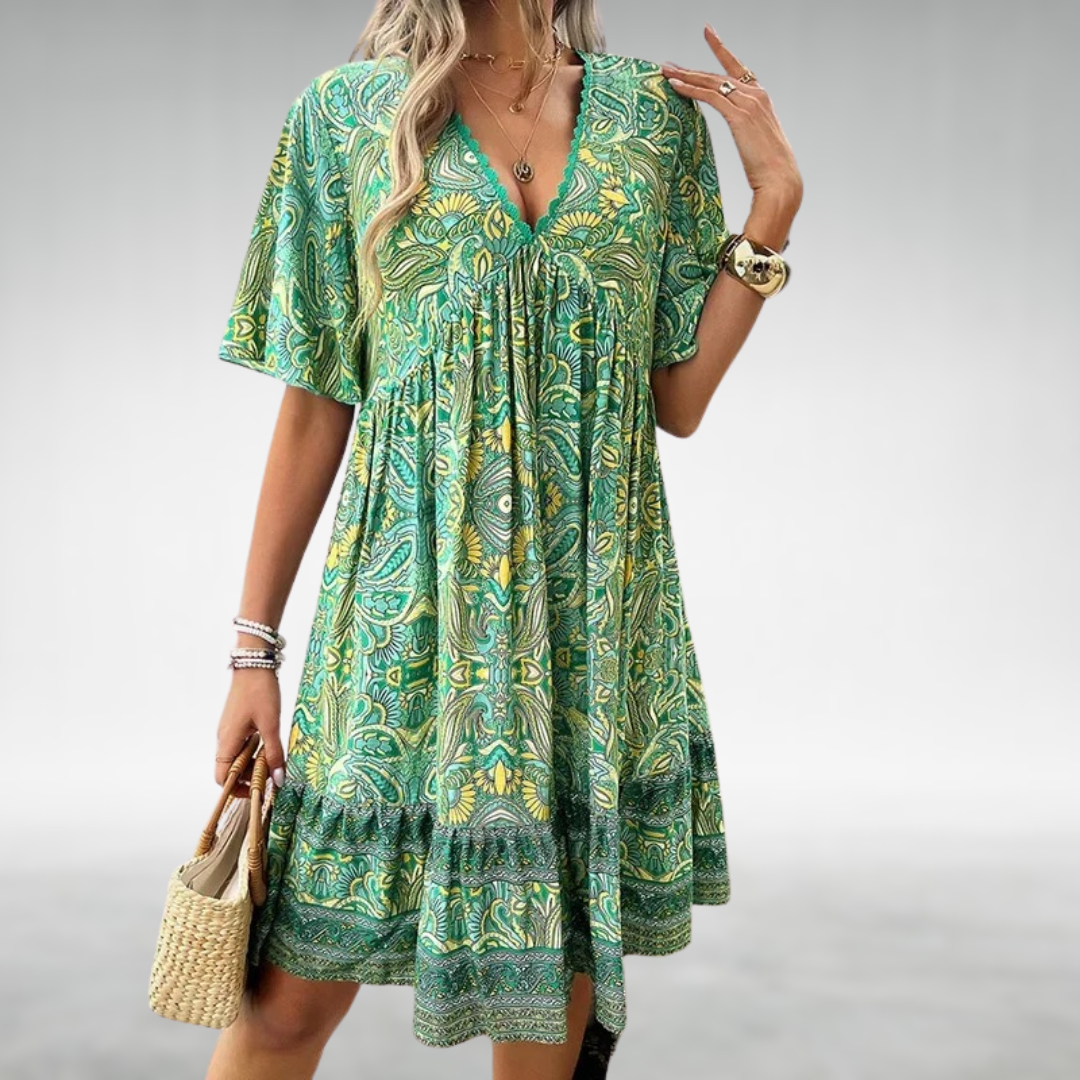 Saylor - Abito estivo con Scollo a V e Stampa Bohemio di Paisley