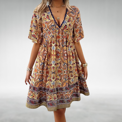 Saylor - Abito estivo con Scollo a V e Stampa Bohemio di Paisley