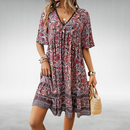 Saylor - Abito Estivo di Scollo a V con Stampato Boho di Paisley