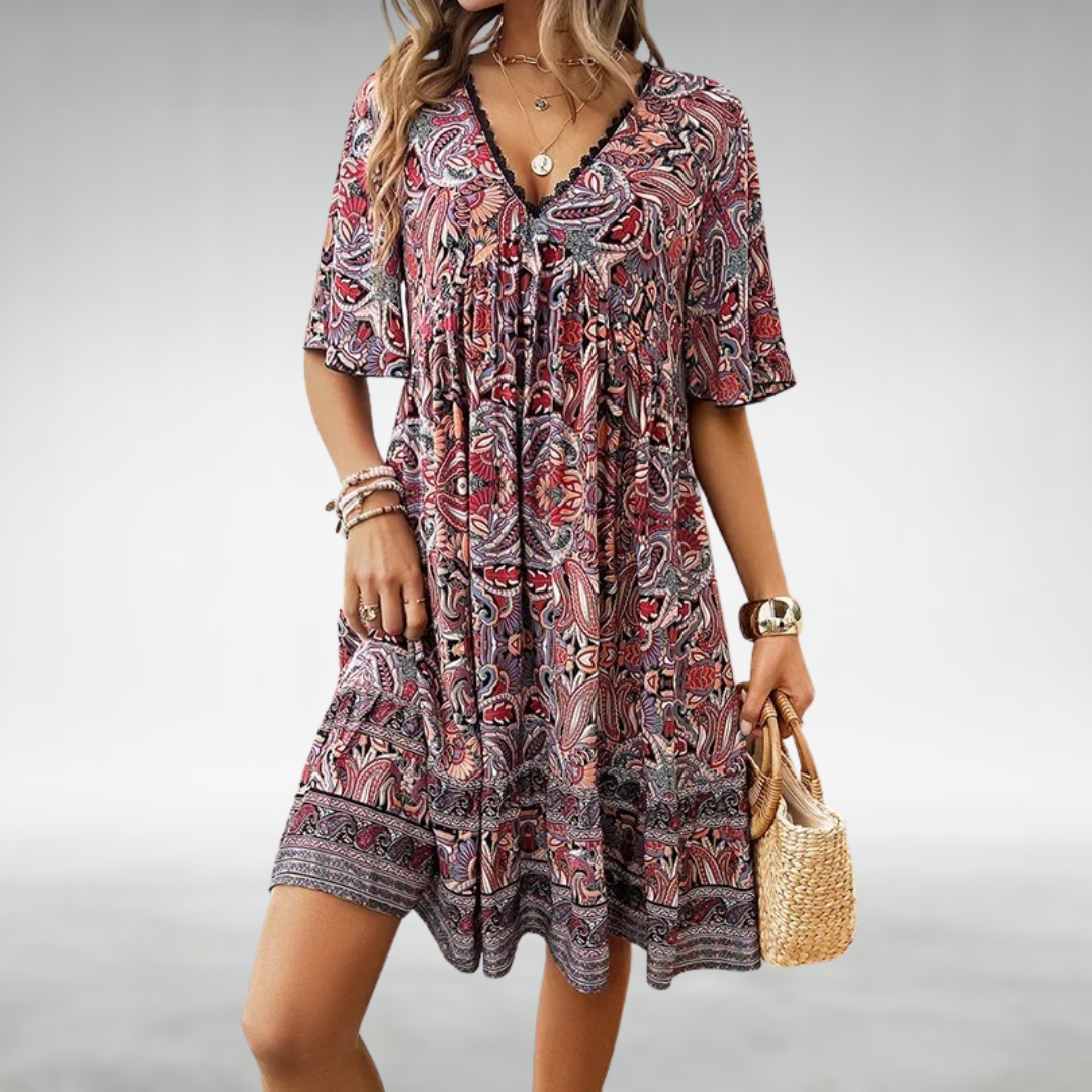 Saylor - Abito estivo con Scollo a V e Stampa Bohemio di Paisley