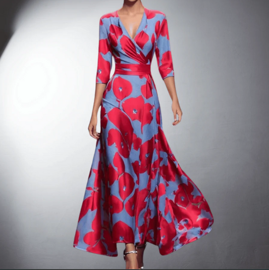 Zoe - Abito Maxi Floreale Classico con scollo a V