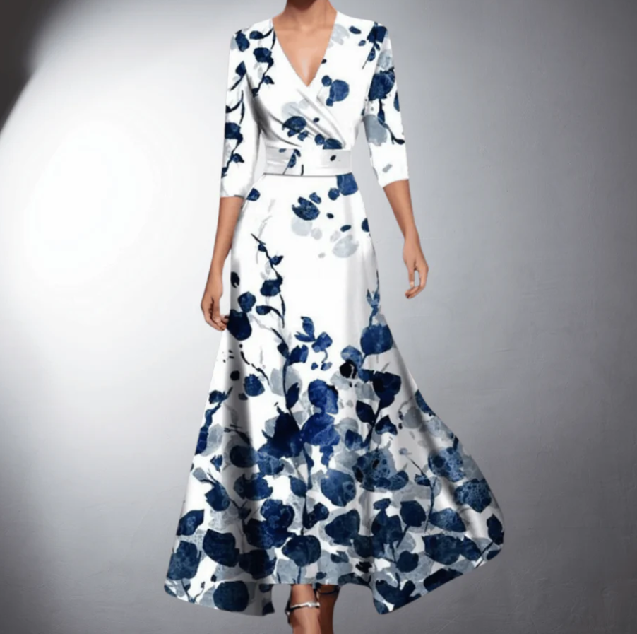 Zoe - Abito Maxi Floreale Classico con scollo a V