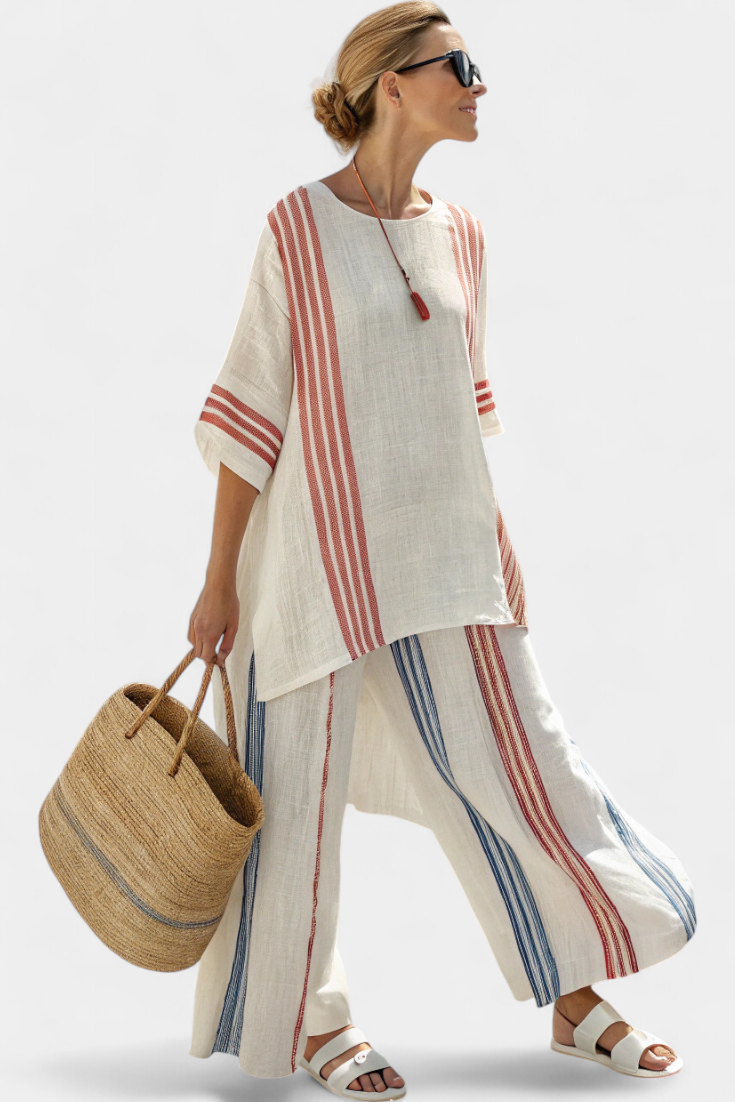 Solvane | Top a righe multicolore sofisticato e pantaloni mediterranei